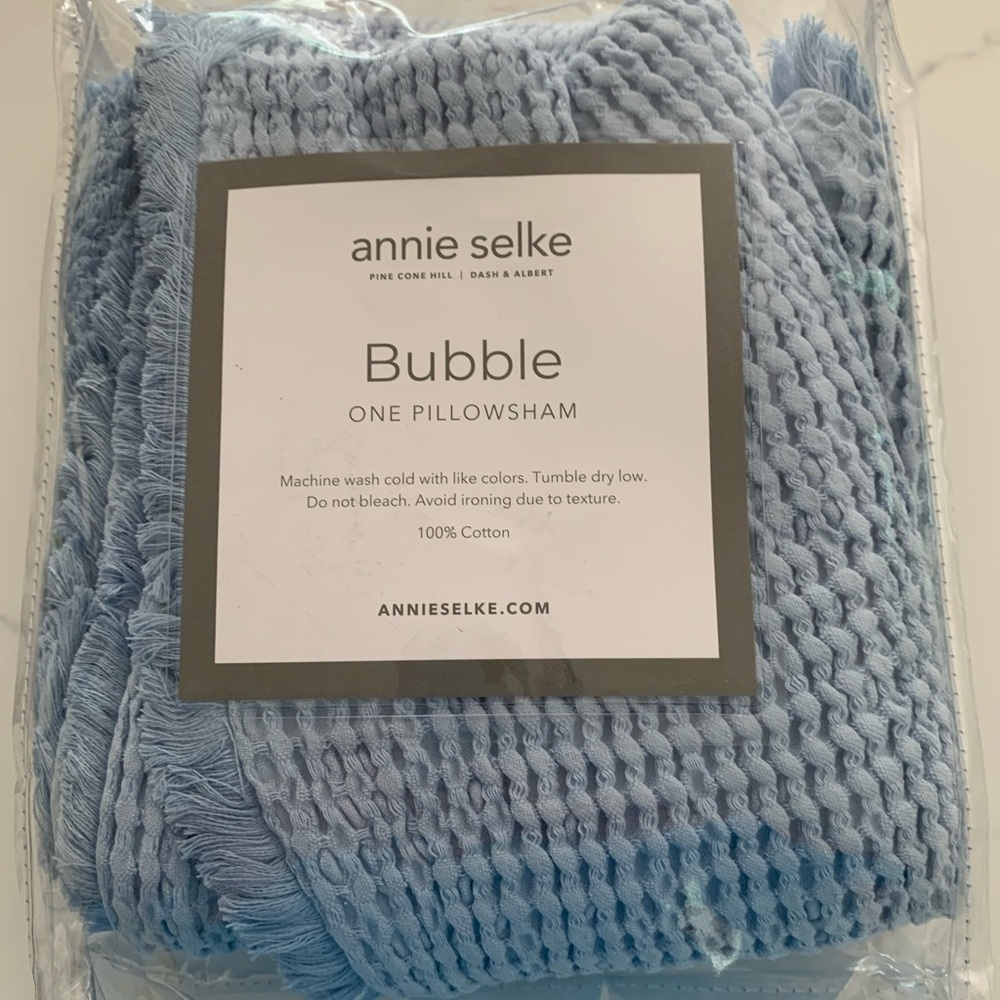 Annie Selke 22” X 40” Lumbar Bubble Matelasse Decorative Pillow Cover Blue NWT